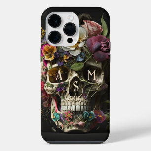 Bloemenschedel Goth Pagan Monogram Beginletters iPhone 14 Pro Max Hoesje