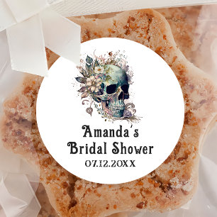 Bloemenschedel Gotische Bruiloftsborrel Bedankt Ronde Sticker