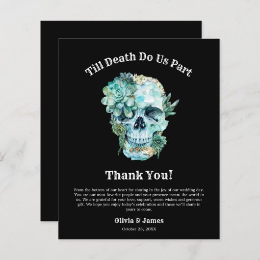 Bloemenschedel Halloween bruiloft bedankkaart (Voorkant / Achterkant)