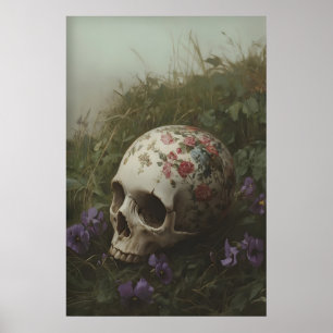 Bloemenschedel Kunst Printbare Donkere Academie He Poster
