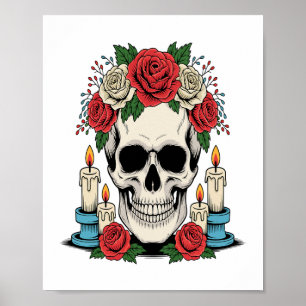 Bloemenschedel met kaarsen Halloween Poster