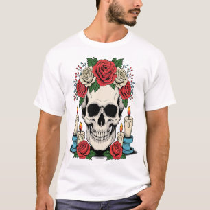 Bloemenschedel met kaarsen Halloween T-shirt