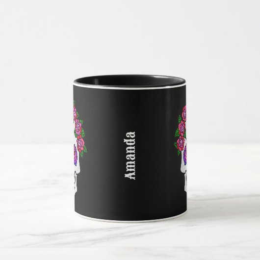 Bloemenschedel met Rozen Custom Name Halloween Mok (Midden)