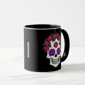 Bloemenschedel met Rozen Custom Name Halloween Mok (Voorkant rechts)