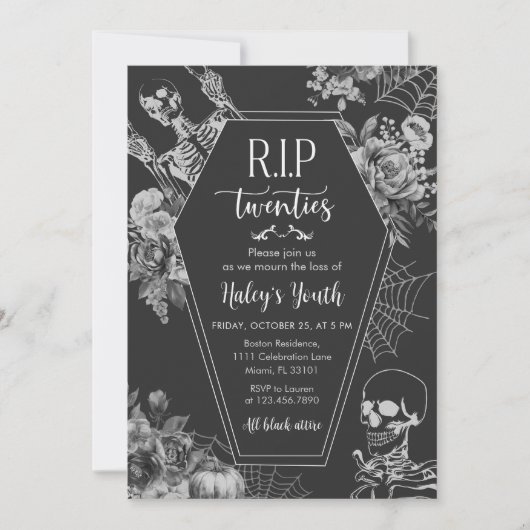 Bloemenschedel RIP Twenties 30ste verjaardagsfeest Kaart (Voorkant)