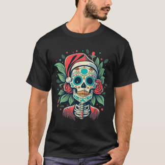 Bloemenschedel van de Kerstman met rozen - Dag van T-shirt