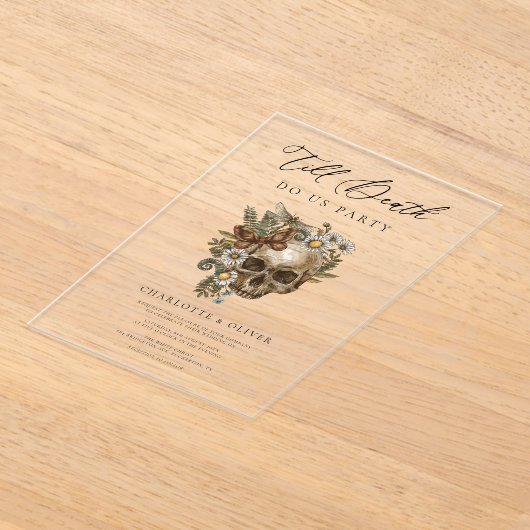  Bloemenschedel & Vlinder Gotische Bruiloft Acryl Uitnodigingen (Laagn)