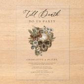  Bloemenschedel & Vlinder Gotische Bruiloft Acryl Uitnodigingen (Voorkant)