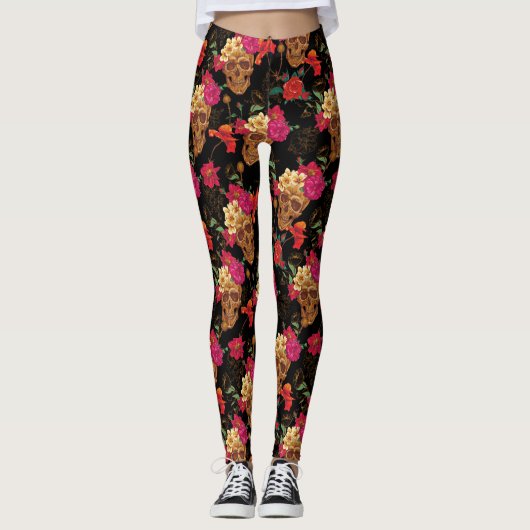 Bloemenschedels leggings (Voorkant)