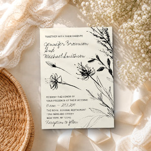 Bloemenschets Botanisch Handgetekend retro papier Kaart