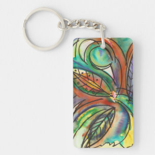 Bloemenschildering Abstracte Aquarel Kunst Sleutelhanger