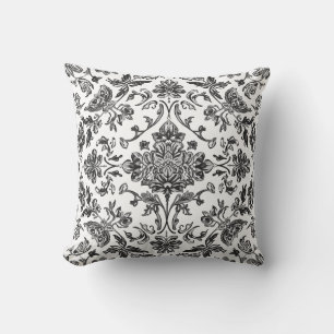 Bloemenschildering in Chinoiserie-stijl Zwart & Wi Kussen