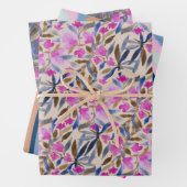 Bloemenschildering in roze Venetiaans blauw ceder Inpakpapier Vel (In situ)