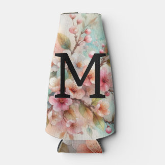 Bloemenschildering in waterverf met monogram roze flesjeskoeler