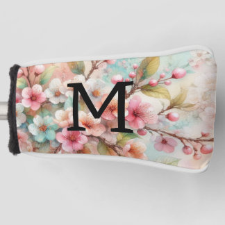 Bloemenschildering in waterverf met monogram roze golfheadcover