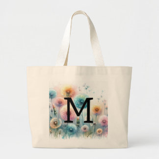 Bloemenschildering in waterverf met monogram roze  grote tote bag