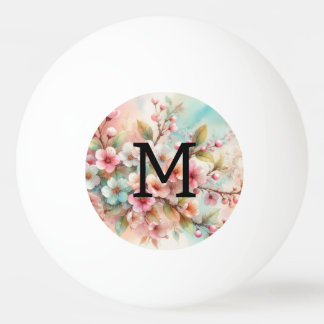 Bloemenschildering in waterverf met monogram roze pingpongballen