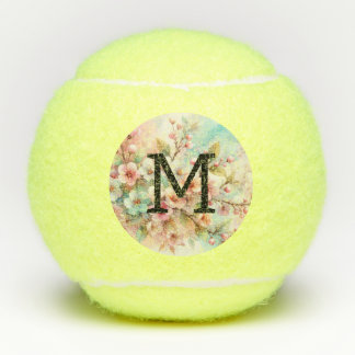 Bloemenschildering in waterverf met monogram roze  tennisballen