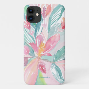 Bloemenschildering in waterverf op mobiel hoesje