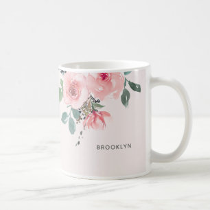 Bloemenschildering in waterverf Roze Sfeervol Koffiemok