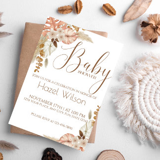 Bloemenschildering Pampasgras Herfst Babyshower Kaart