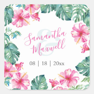 Bloemenschildering Roze en Groene Favor Stickers