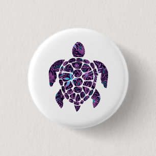 Bloemenschildpad ronde button 3,2 cm