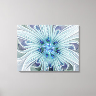 Bloemenschoonheid Abstract Modern Blauw Bloemdriel Canvas Afdruk
