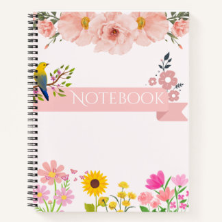 Bloemenschrift met vogel en zonnebloem notitieboek