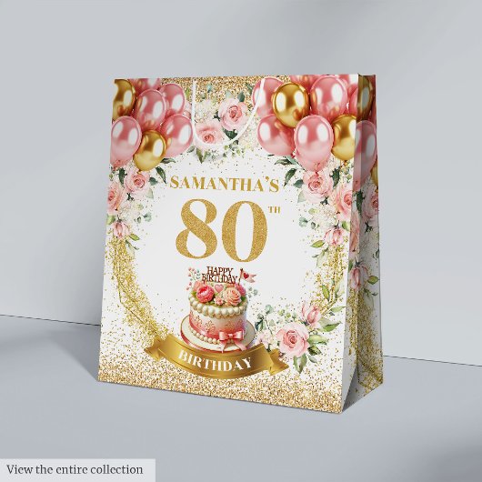 bloemenscript 80ste verjaardag medium cadeauzakje