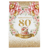 bloemenscript 80ste verjaardag medium cadeauzakje (Voorkant)