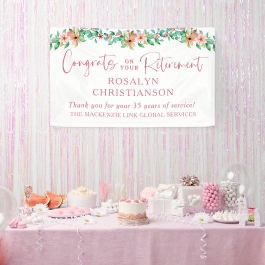 Bloemenscript voor pensionering Tropisch Gefelicit Spandoek (Feest)