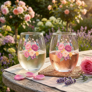 Bloemenset van vlinders met 2 stuks wijnglas zonder voet