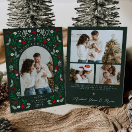 Bloemensieradige Kerstmis Foto Vakantiekaart Kaart