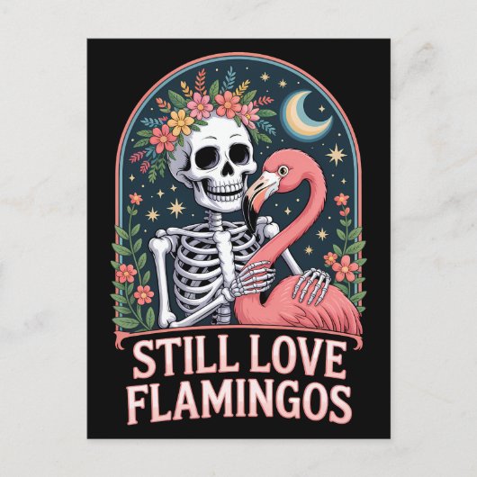 Bloemenskelet Flamingo Halloween Briefkaart (Voorkant)