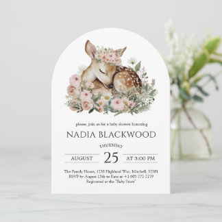 Bloemenslapende babyhert watercolor baby shower kaart