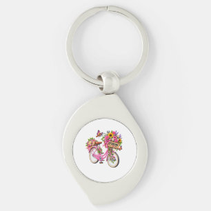 Bloemensleutelhanger 'Optimisme' – Roze fiets met Sleutelhanger