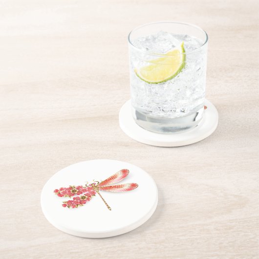 Bloemenslibel met juwelen sakura zandsteen onderzetter (Zijkant)