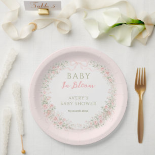 Bloemenslinger Baby in Bloom Meisje Baby Shower Papieren Bordje