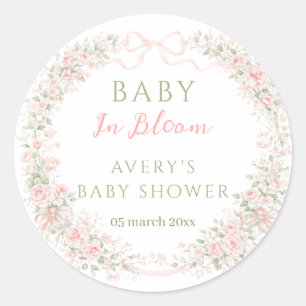 Bloemenslinger Baby in Bloom Meisje Baby Shower Ronde Sticker