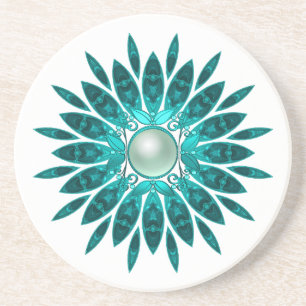 Bloemenslinger Blauw Teal groen Zandsteen Onderzetter