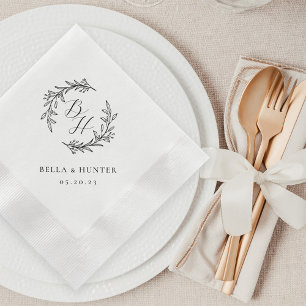 Bloemenslinger Bruiloft Initiële Monogram Papier Servet