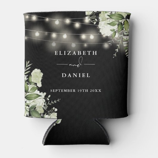 Bloemenslingerlampjes Zwart-Wit Bruiloft Blikjeskoeler (Voorkant)