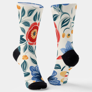 Bloemensocks met felle rood sokken