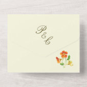  Bloemenspray Sinaasappel en Geel Bruiloft All In One Uitnodiging (Achterkant)