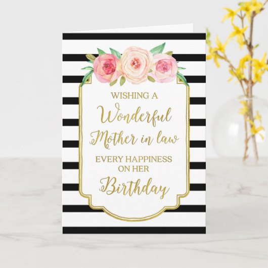 Bloemenstrepen Moeder in de wet Verjaardag Kaart (Gele Bloem)