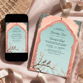 Bloementak boog romantische vogels Indiase bruilof Kaart