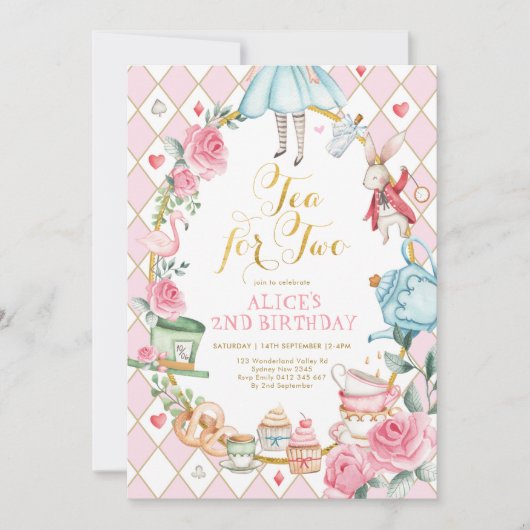 Bloementhee voor Two Alice in Wonderland Verjaarda Kaart (Voorkant)