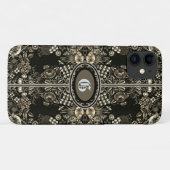  bloementjes Sepia Monogrammed Case-Mate iPhone Case (Achterkant (horizontaal))