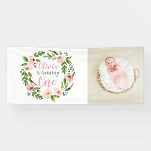 Bloementuin 1e verjaardag meisje foto spandoek (Horizontaal)
